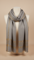 Stone Grey Linen Scarf with Gold-Thread Border